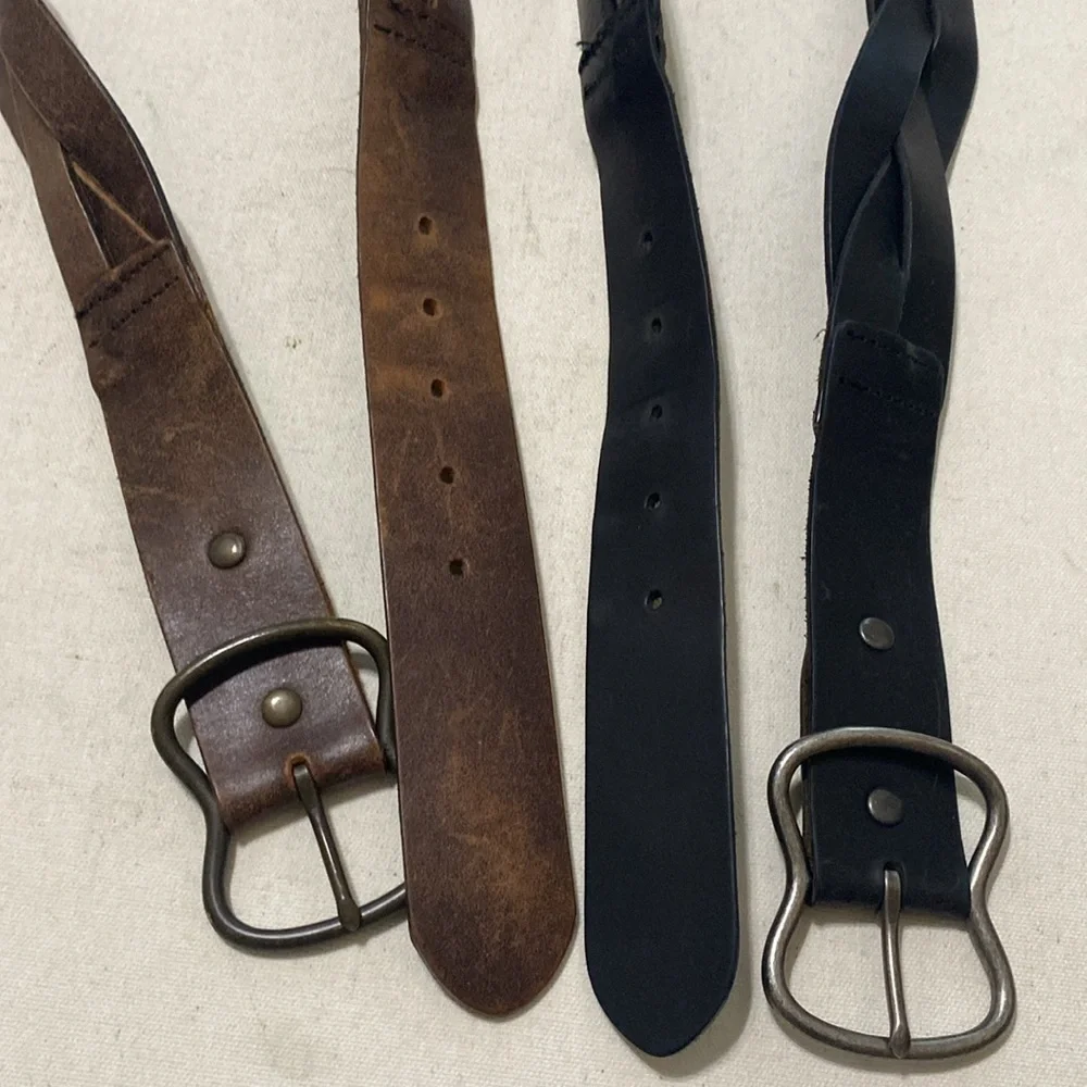 Vintage Black and Brown Leather Belts women M boho festival casual set of 2 Y2K